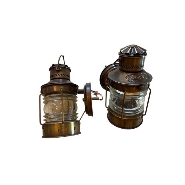 Mid 20th Century Mid 20th Century Nautical Mid Century Lantern Wall Sconces With “Anchor” Design - a Pair For Sale - Image 5 of 10