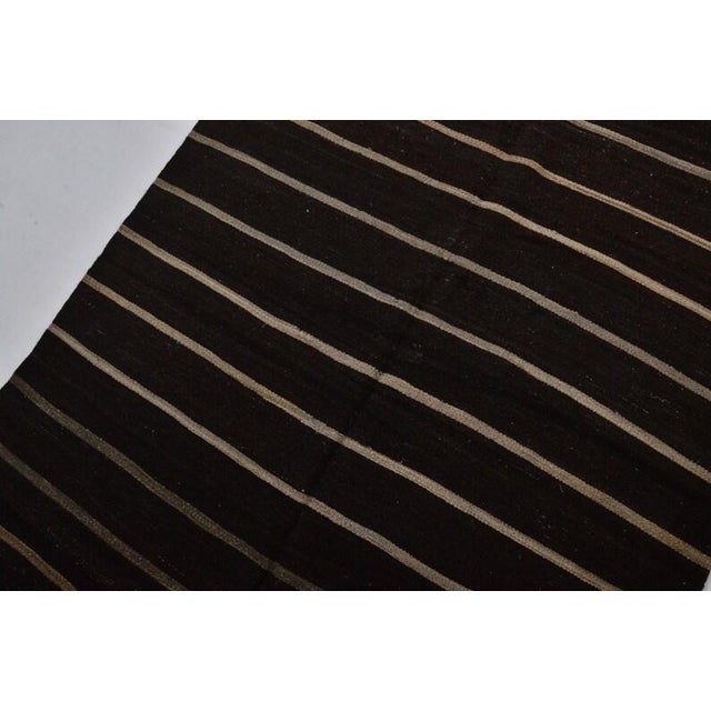Large Vintage Handwoven Kilim - Dark Brown & Off-White Striped Wool Area Rug For Sale - Image 4 of 8