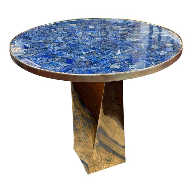 Lapis Lazuli and Bronze Pedestal Table For Sale