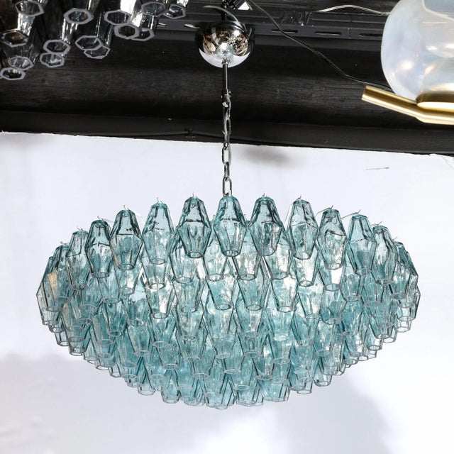 Modernist Hand-Blown Aquamarine Murano Glass Polyhedral Chandelier For Sale - Image 10 of 12