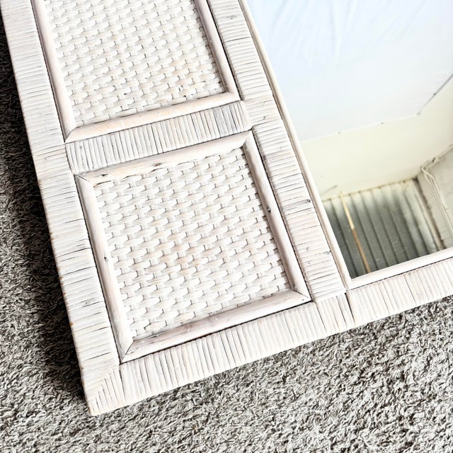 Beige Boho Chic White Washed Wrapped Wicker Mirror For Sale - Image 8 of 8