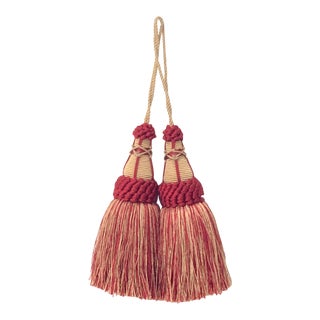 Pair of Key Tassels in Red and Gold With Looped Ruche Detail For Sale