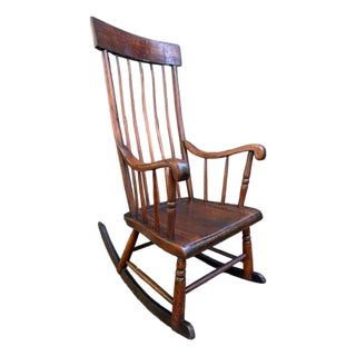 Antique Ealry American Primative Rustic Spindle Back Windsor Style Rocker Chair For Sale
