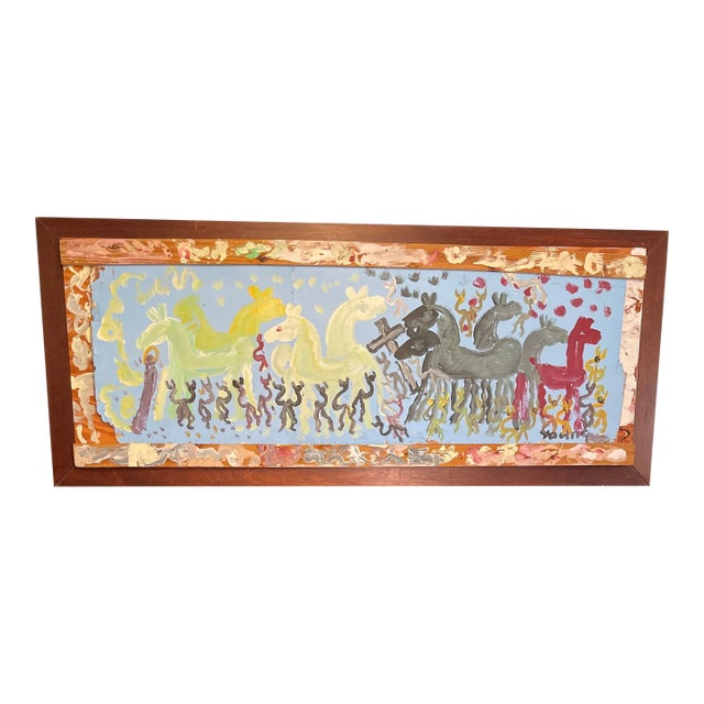 Purvis Young, “Freedom Horses” Mid Century Modern Painting, Signed For Sale