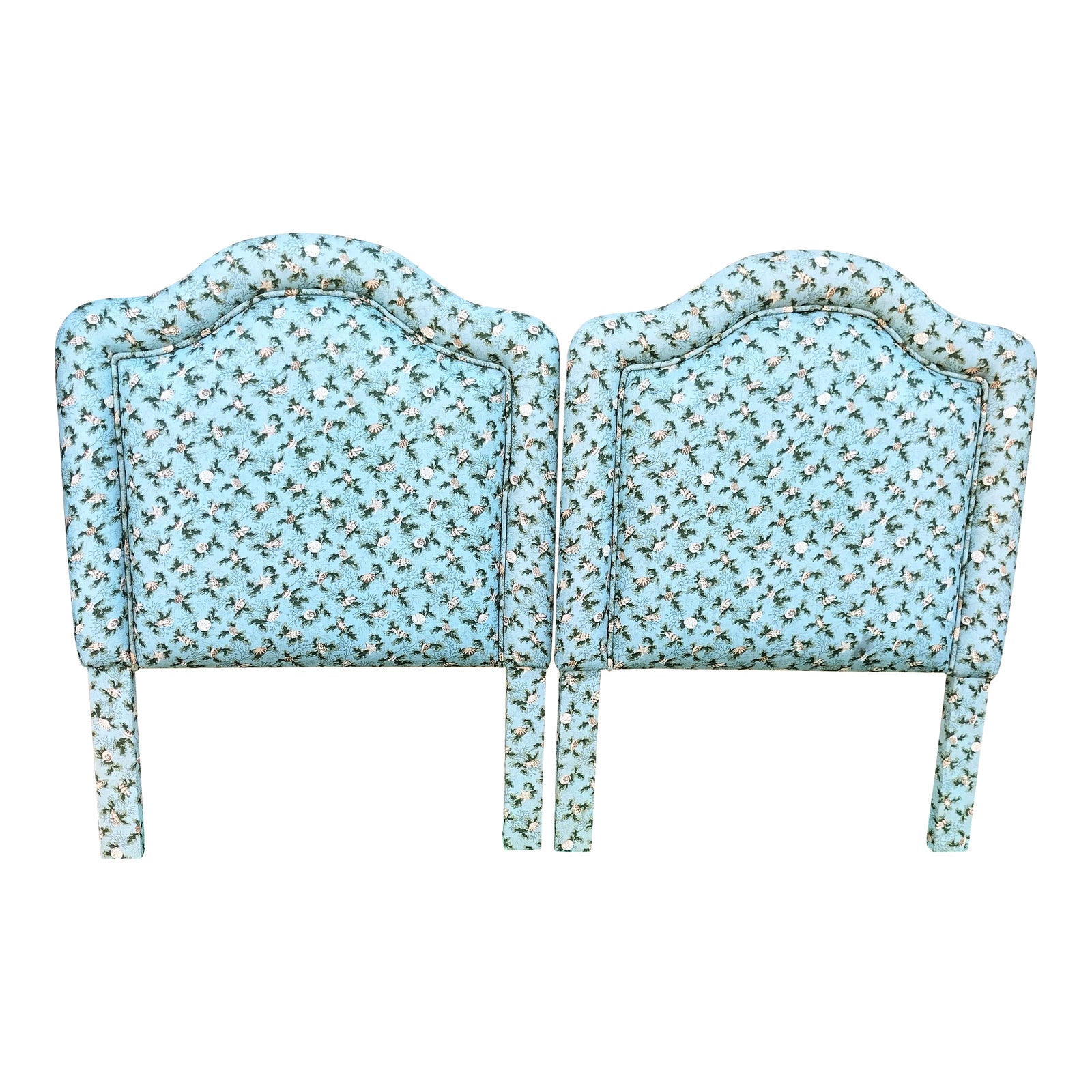 Baby Blue Custom Coastal Seashells Arched Upholstered Twin Headboards ...