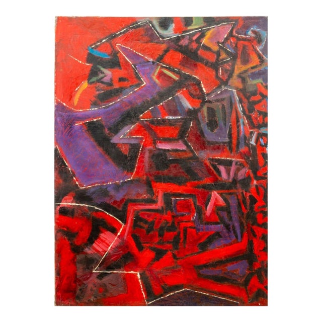 Kay McKay "Abstract With Red 7 White Lines" Oil For Sale