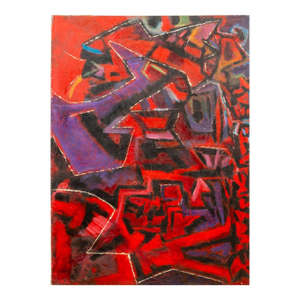 Kay McKay "Abstract With Red 7 White Lines" Oil