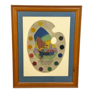 Mid-Century Glidden Paint Advertising Palette Asian Motif Framed & Matted For Sale