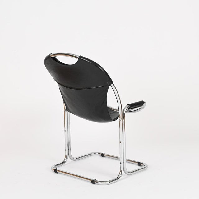 Bauhaus Black Leather and Chrome Cantilever Chair by Giandomenico Belotti, Italy, 1960s For Sale - Image 12 of 13