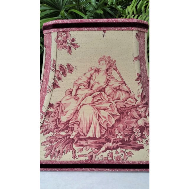 Burgundy Schumacher Toile Fabric Rectangle Lampshade Red Brown For Sale - Image 8 of 10