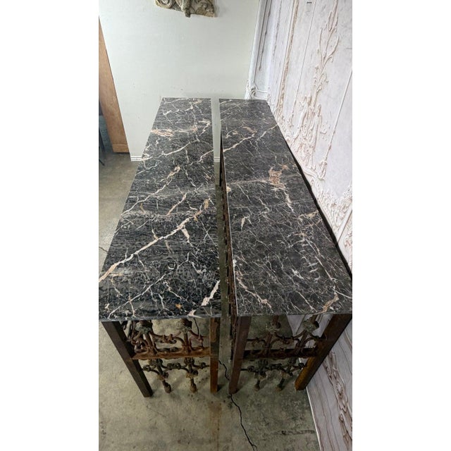 Pair of 19th Century Wrought Iron Consoles With Marble Tops For Sale - Image 14 of 18