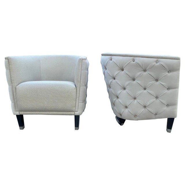 Early 21st Century Luxury Living Tufted Back Lounge Chairs - A Pair For Sale - Image 13 of 13
