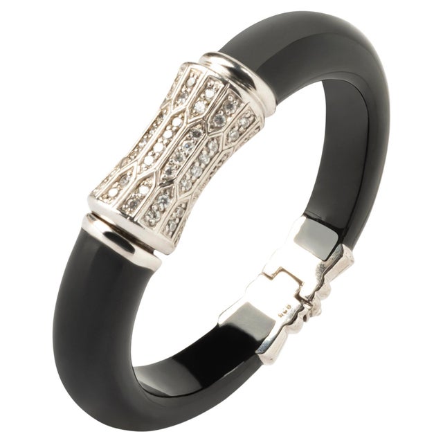 Miriam Salat Art Deco Style Sterling Silver, Black Resin Magnetic Bangle For Sale - Image 15 of 18