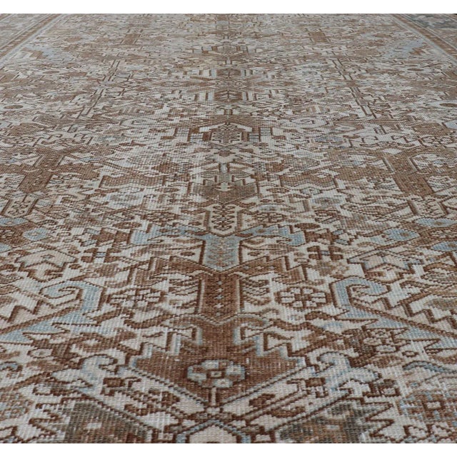 Blue Vintage Hand-Knotted Heriz Rug With Sub-Geometric Design in Natural Tones 8'1 X 11'1 For Sale - Image 8 of 16