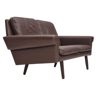 Danish 2-Seater Sofa in Brown Leather, 1970s For Sale
