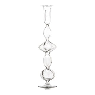 Clear Glass Candlestick with Flat Ball For Sale