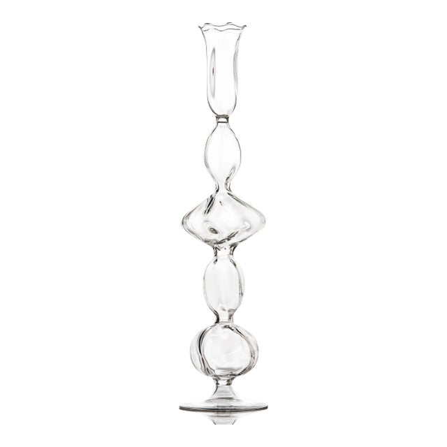 Clear Glass Candlestick with Flat Ball For Sale