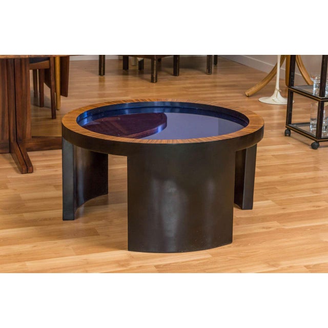 Round Coffee Table with Cobalt Blue Glass Top Chairish