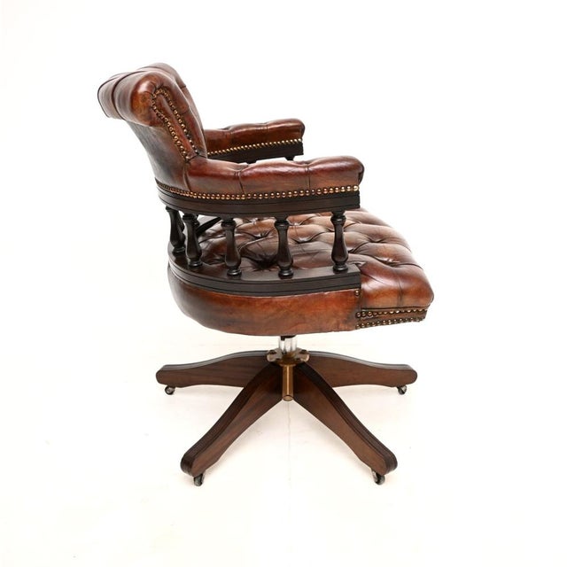 Antique Leather Swivel Captains Desk Chair, 1950s For Sale - Image 3 of 11