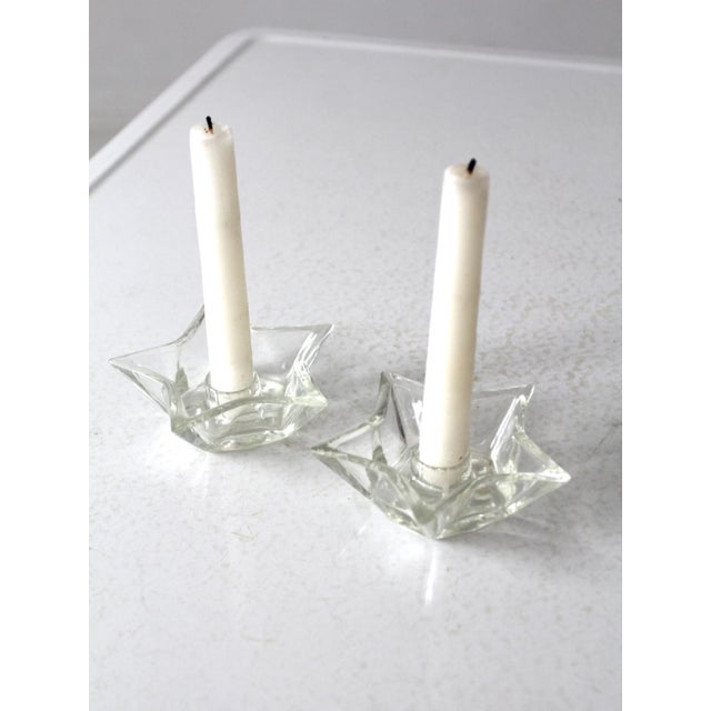 Vintage Cut Glass Star Candle Holders Pair For Sale - Image 10 of 10