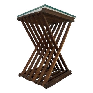 Handcrafted Primitive Folk Art Side Table With Glass Top, Usa, 1970s For Sale