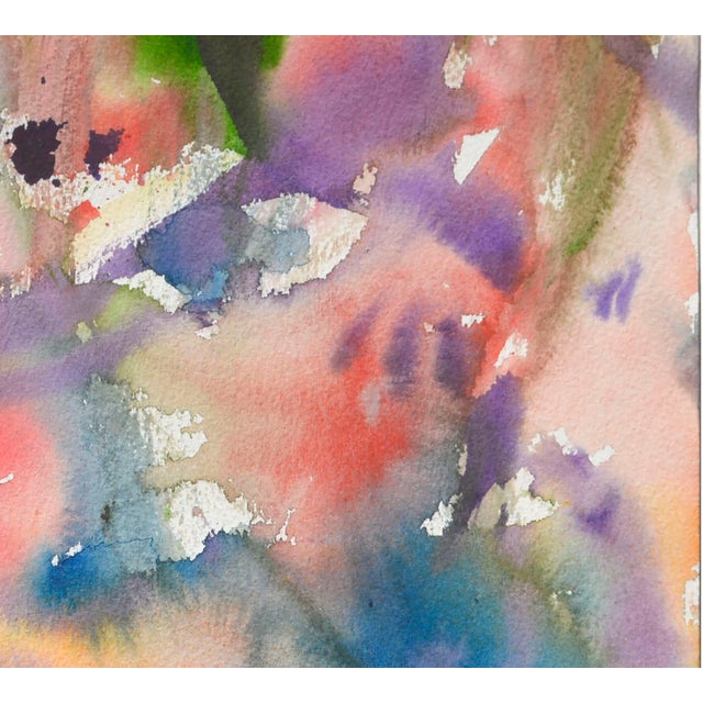 Pink & Purple Abstract Watercolor on Paper, Signed, 1980s, Unframed by Les Anderson For Sale - Image 4 of 5