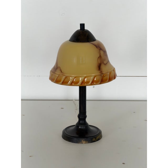 Art Deco Scandinavian Table Lamp with Amber Glass Shade For Sale - Image 14 of 14