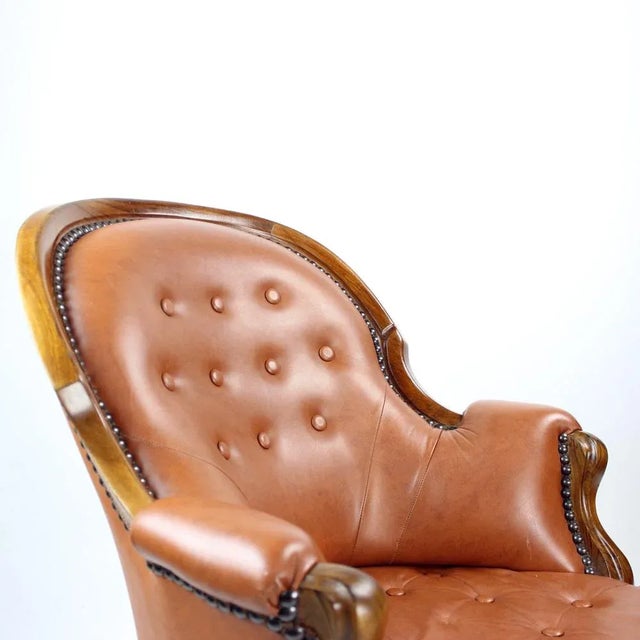 Wood Cognac Leather and Walnut Armchair, Czechoslovakia, 1940s For Sale - Image 7 of 17