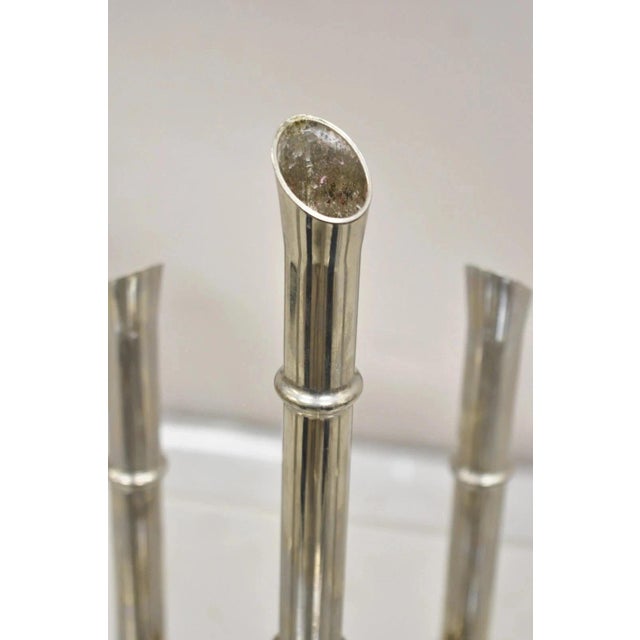 Vintage Hollywood Regency Silver Plated Chrome Faux Bamboo Candlesticks - A Pair For Sale - Image 10 of 11