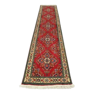 Tabriz Runner 3'1'' X 13'3'' Red Wool Vintage Traditional Hand-Knotted Rug