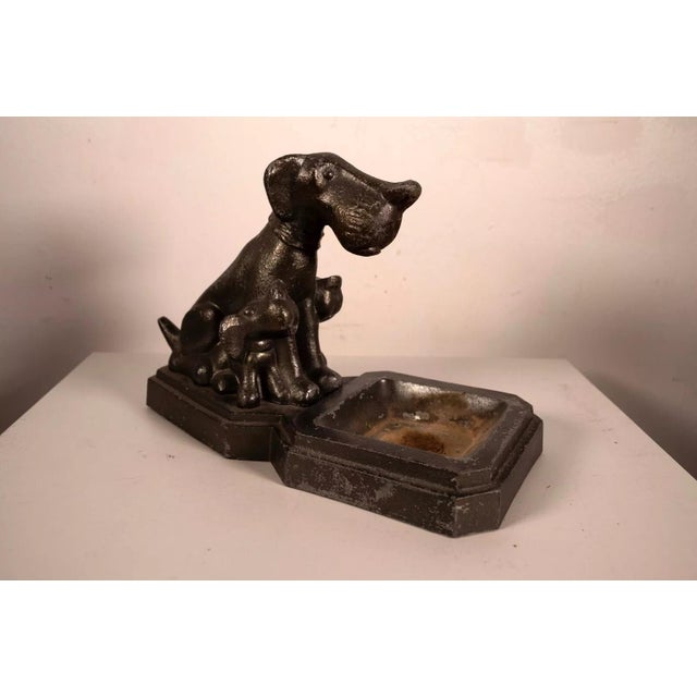 Metal Art Deco Sitting Dogs Figurine Metal Sculpture with Vintage Jadeite Bowl 1930sv For Sale - Image 7 of 8