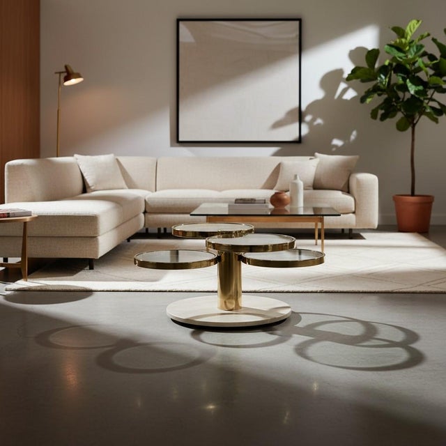 Metal Leon Rosen for Pace Collection Brass Marble Multi-Circle Coffee Table For Sale - Image 7 of 7