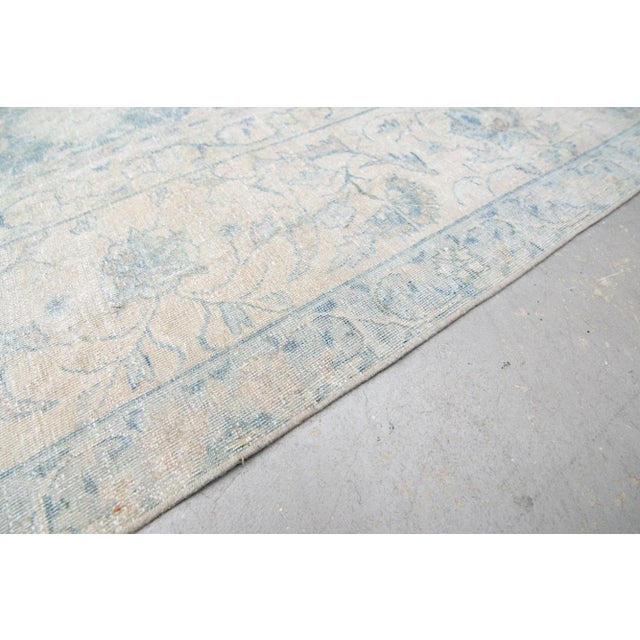 Sky Blue 1930s Vintage Allover Floral Botanical Blue Beige Hand-Knotted Wool Rug - 12’9” X 15’8” For Sale - Image 8 of 9