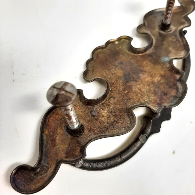 Metal Vintage Mid 20th Century Chippendale Drawer Pull Handle Brass Hardware - Set of 5 For Sale - Image 7 of 10