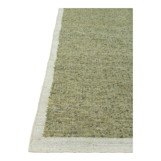 8x10 Natural Wool Jute Cream Green Solid Premium Rug For Sale
