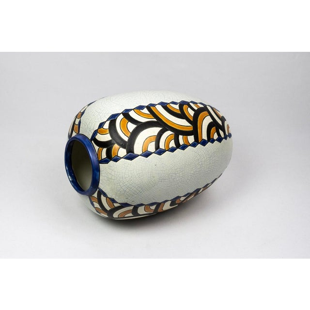 Ceramic Art Deco Vase in Crackled Earthenware with Geometric Decor from Faïencerie de Nimy, Belgium, 1925-1935 For Sale - Image 7 of 13