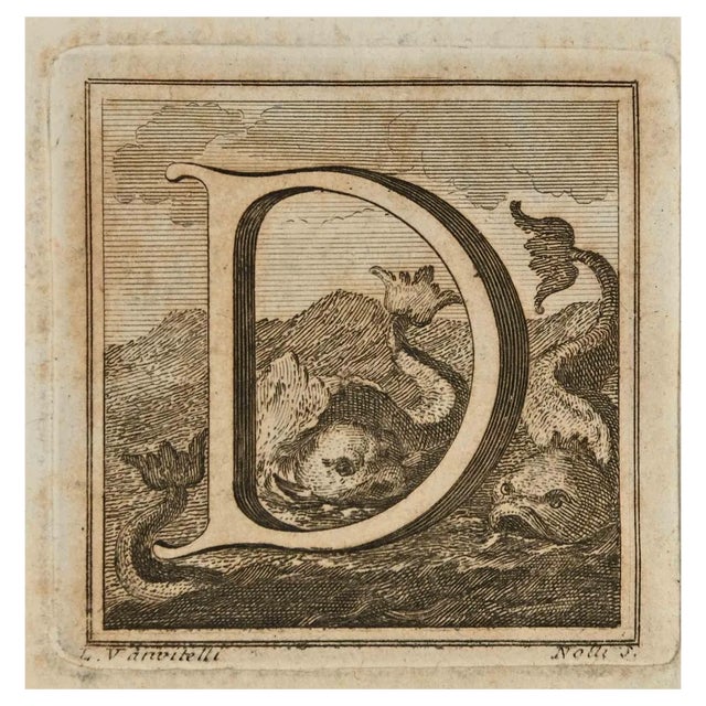 Luigi Vanvitelli, Letter of the Alphabet D, Etching, 18th Century For Sale