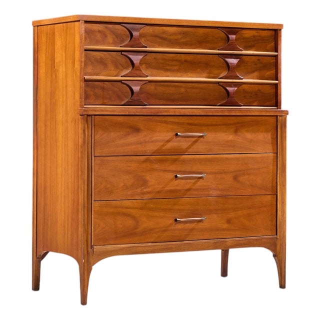 Kent Coffey Perspecta Mid Century Walnut and Rosewood Highboy Dresser For Sale