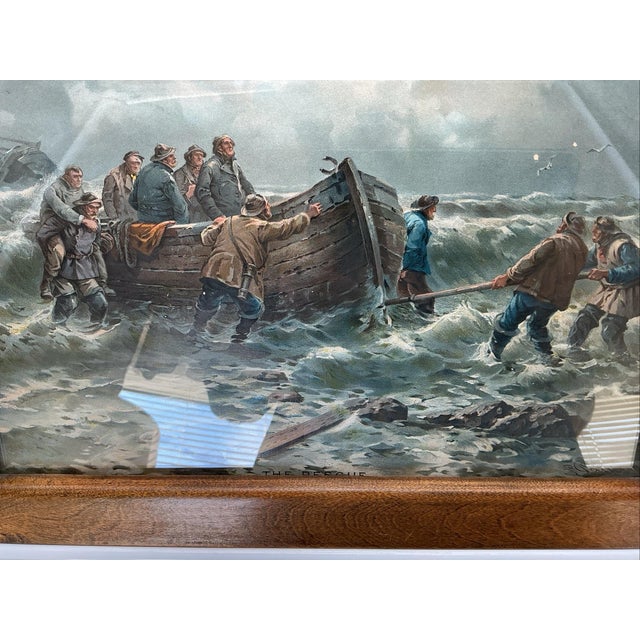1900 - 1909 Antique Leonhard Paulus the Rescue Sea Rescue Lithograph Framed For Sale - Image 5 of 6