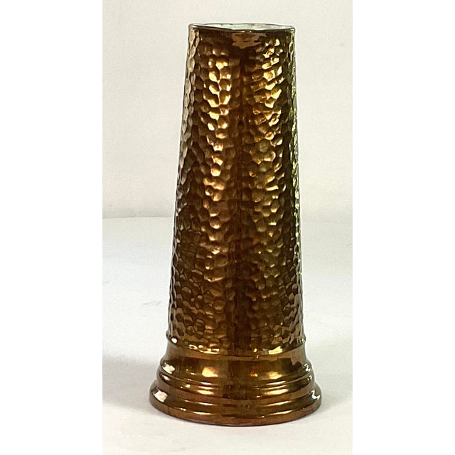 Unique, handcrafted large pitcher, and eight tankards--in a hammered copper lusterware finish, with a turquoise glaze...