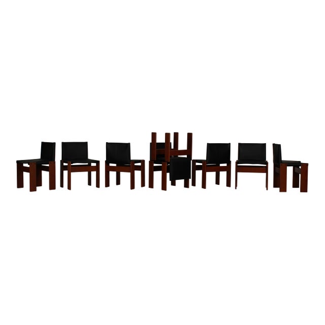 Wood Vintage Monk Chairs in Black Leather and Mahogany by Afra & Tobia Scarpa for Molteni, 1973, Set of 8 For Sale - Image 7 of 18