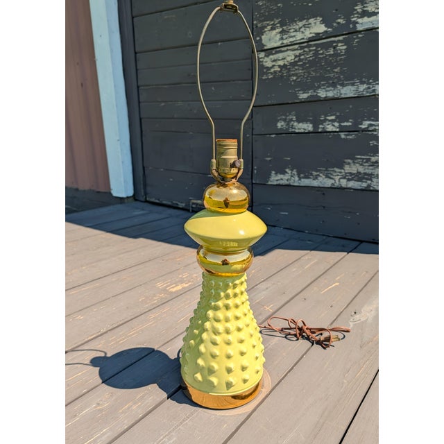 Mid-Century Modern Vintage Mid Century Atomic Ceramic Lamp Base Light Lime Green and Gold With Marble Finial 1950s For Sale - Image 3 of 18