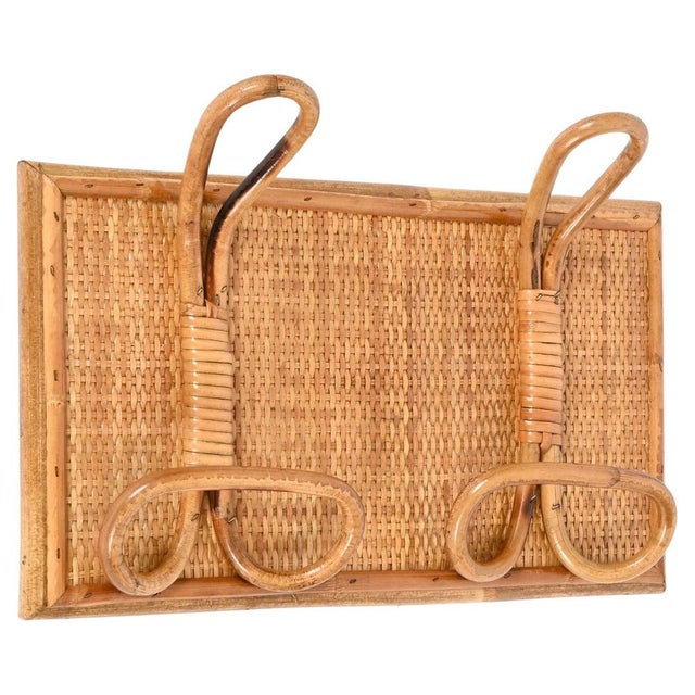 Mid-Century Modern French Riviera Rattan and Wicker Coat Rack, Italy, 1960s For Sale - Image 12 of 12