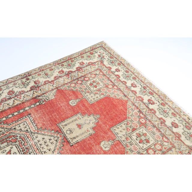 Mid 20th Century Geometric Star Design Rug – Handwoven Turkish Wool on Cotton Floor Rug -3' 7'' X 5' 9'' For Sale - Image 11 of 12