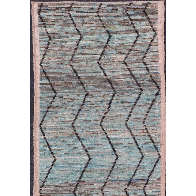 Modern Casual Runner in Wool with Sub-Geometric Modern Design in Teal & Charcoal. Keivan Woven Arts; rug SNK-2408, country...
