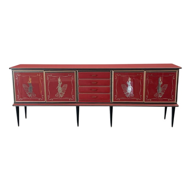 Credenza by Umberto Mascagni Rosso Bordeaux, 1950s For Sale