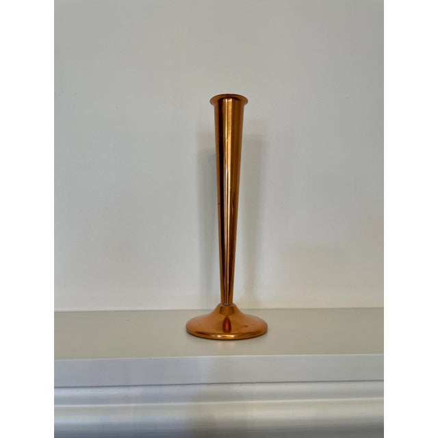 This 1960's petite slender, sleek and modern copper plated vase would perfect on slim mantel, small table or shelf filled...