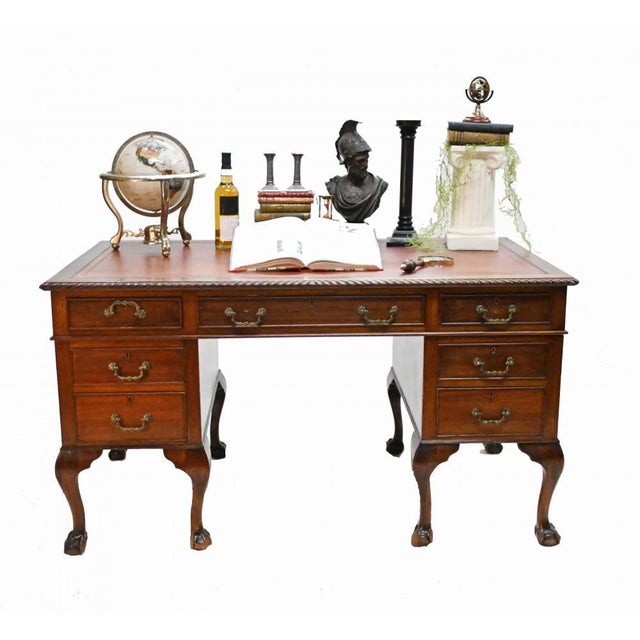 Chippendale Desk Writing Table Pedestal, 1890s For Sale - Image 3 of 12