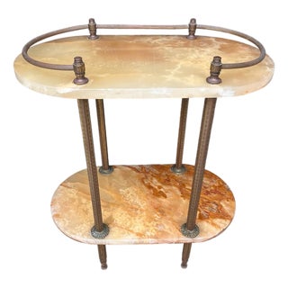 Vintage Hollywood Regency Brass & Onyx Two-Tier Console Table With Gallery Rail For Sale
