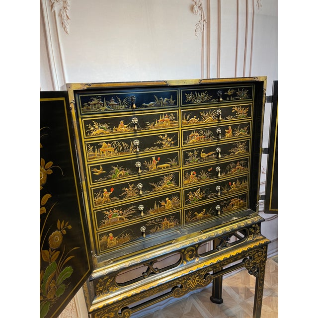 Late 19th Century Exceptional Fitted Interior - English Chinoiserie Cabinet on Stand For Sale - Image 5 of 12